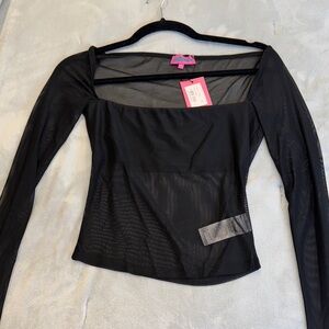 Edikted Black Sheer Fitted Long Sleeve Blouse